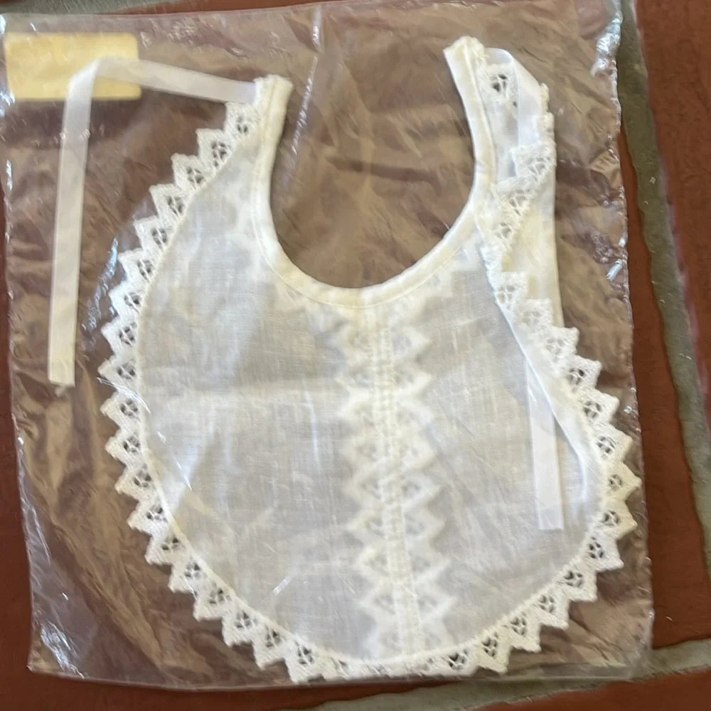 Authentic Irish Linen White Lace Baby Bib